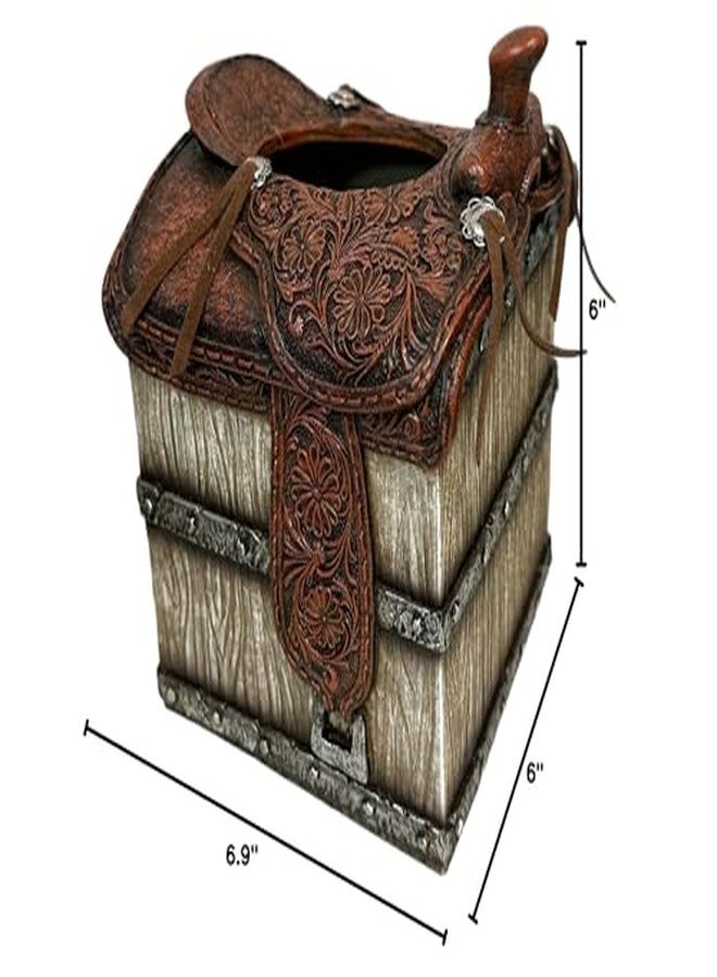 De Leon Collections 14248 Horse Saddle Brown, Tan, Silver Tone 6.9 Inch Polyresin Southwestern Rustic Distressed Decorative Tooled Home Décor Tissue Cover Holder Box - Image 2